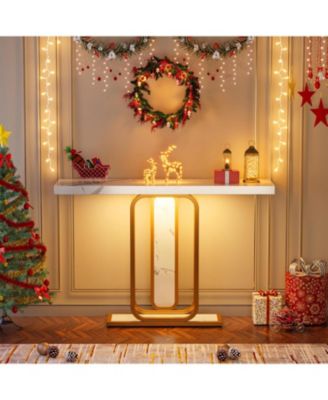 Modern Gold White Console Table with LED Lights, 41.3 Inch Entryway Hallway Foyer Accent Table with Faux Marble Veneer for Living Room, Entrance