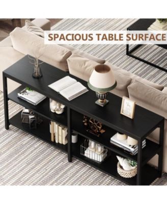 70.9 Inch Extra Long Console Table, Modern Sofa Table Behind Couch Table with Storage Shelves, 3-Tier Industrial Hallway Entryway Table for Living Room, 3 Shelf Bookshelf(Black)