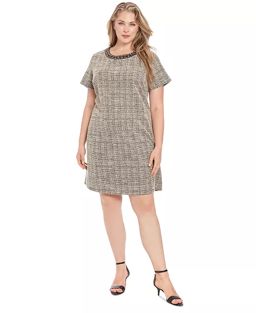plus size embellished jacquard t-shirt dress