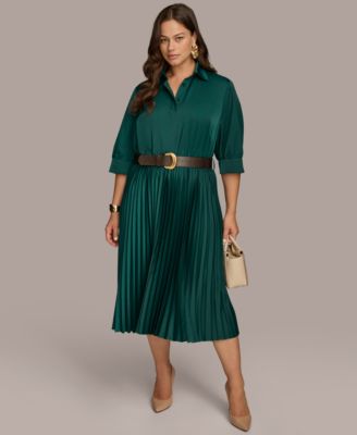 Donna Karan New York - Plus Size Belted Pleated Midi Dress