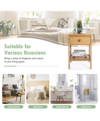 Bamboo Nightstand with Drawer and Open Shelf