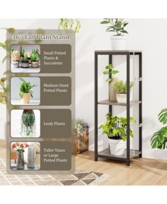 3-Tier Tall Metal Plant Stand Corner Plant Holder with Anti-tipping Device-Black & Gray