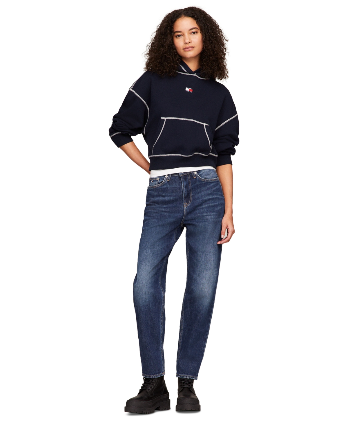 Tommy Jeans Women's Boxy Topstitch Cotton Logo Hoodie