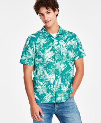 Sun + Stone - Men's Tag Regular-Fit Botanical-Print Button-Down Linen Blend Camp Shirt