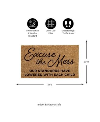 16 x 28 Inches Excuse the Mess Door Mat | Non-Slip Rubber Backing | Dirt catching Natural Coir | Indoor and Outdoor Home Decor