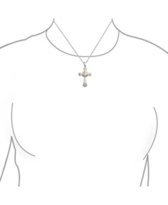 Silver Opal CZ Cross Pendant Necklace 18in Chain