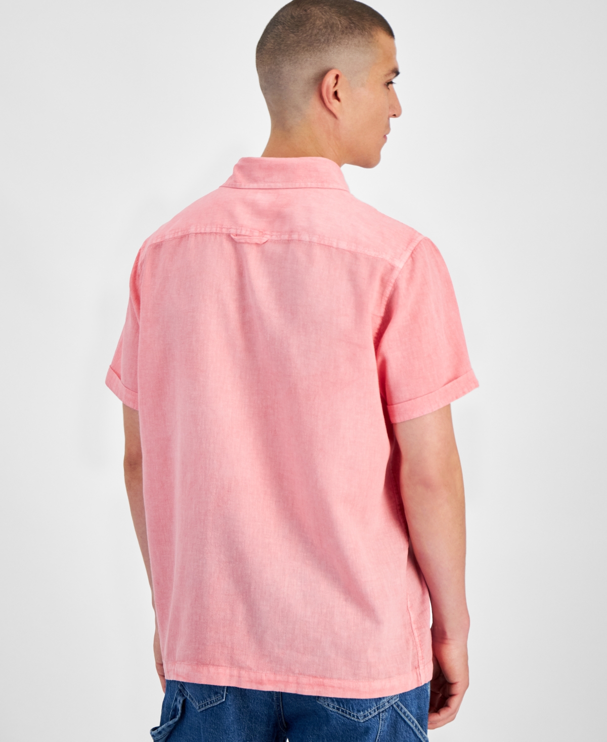 Shop Sun + Stone Men's Blake Linen Chambray Short Sleeve Button-front Shirt, Created For Macy's In Spring Strawberry