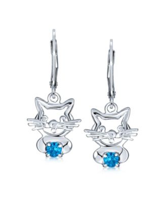 Small Kitty CZ Accent Dangle Chandelier Earrings Pink Blue Cat Studs Sterling Silver