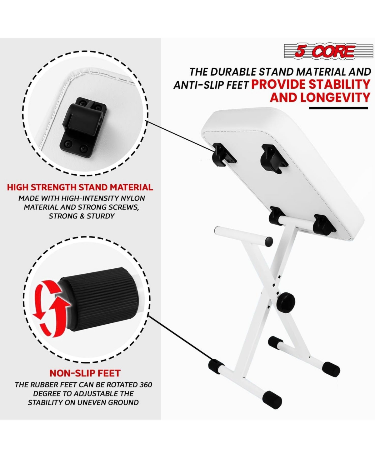 5 Core Keyboard Stand Adjustable z Style Piano Riser + Keyboard Piano Bench