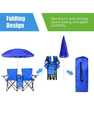 Portable Folding Picnic Double Chair W/Umbrella Table