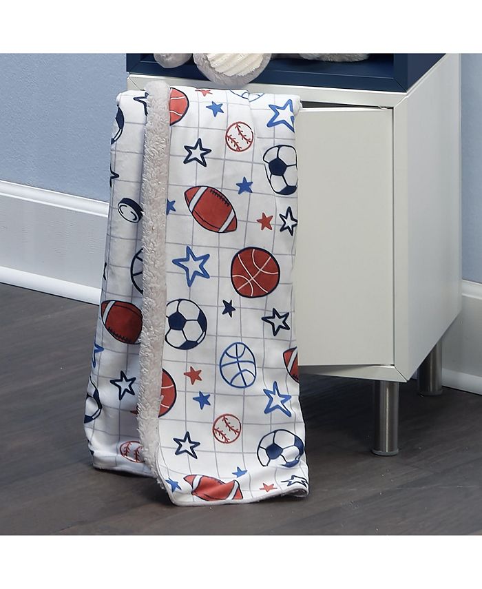Lambs & Ivy Baby Sports White Fleece Baby Blanket - Football/Basketball ...
