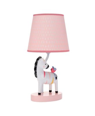 Jazzy Jungle Zebra White/Peach Nursery Lamp with Shade & Bulb