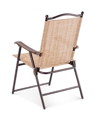 Set of 2 Patio Folding Sling Back Chairs Camping Deck Garden Beach