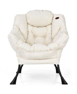 Modern Polyester Fabric Lazy Chair Single Sofa Chair w/Side Pocket