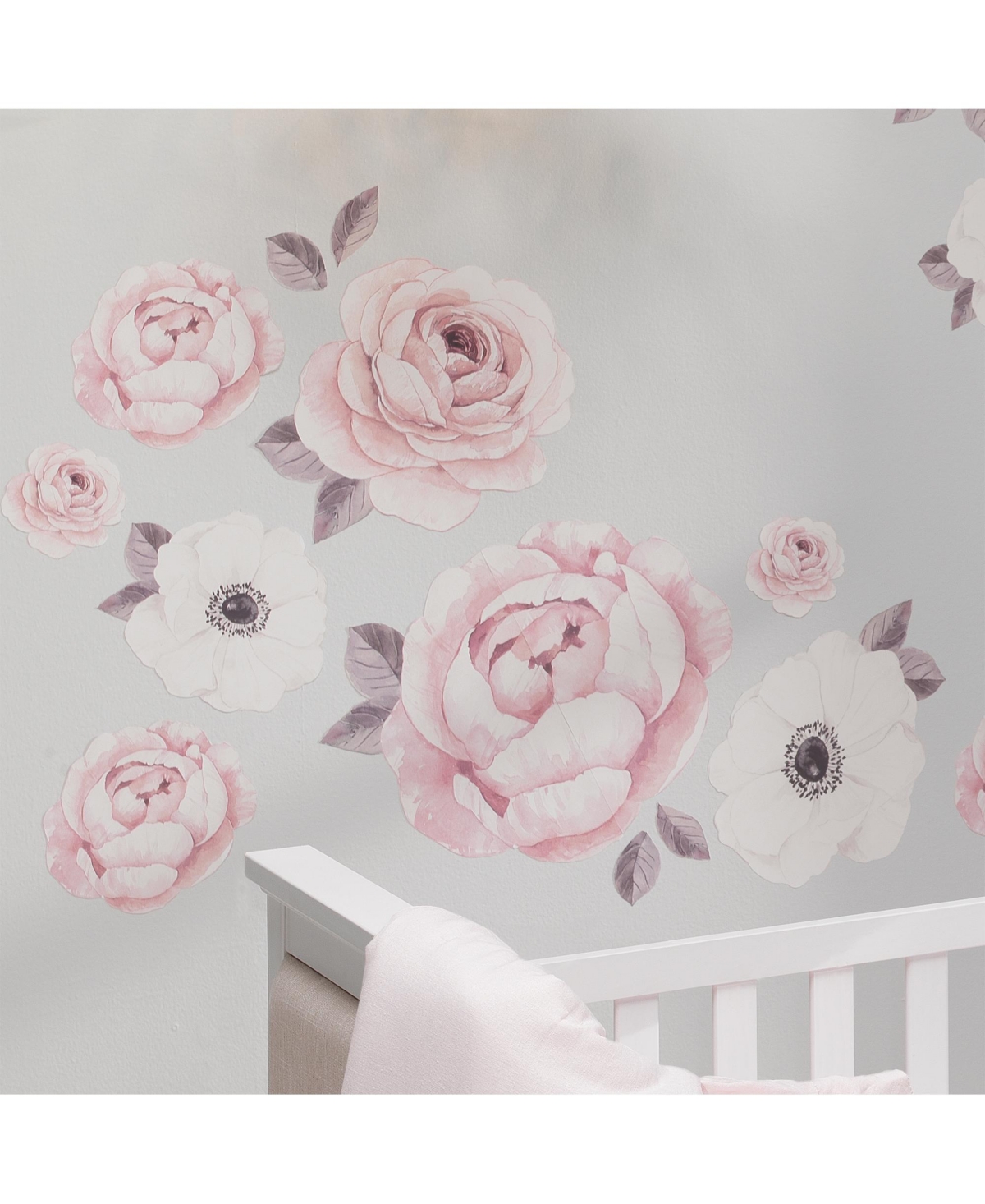 Lambs & Ivy Floral Garden Watercolor/Pink Linen 5-Piece Baby Crib Bedding Set