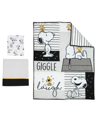 Classic Snoopy White/Black/Gray 3-Piece Baby Crib Bedding Set