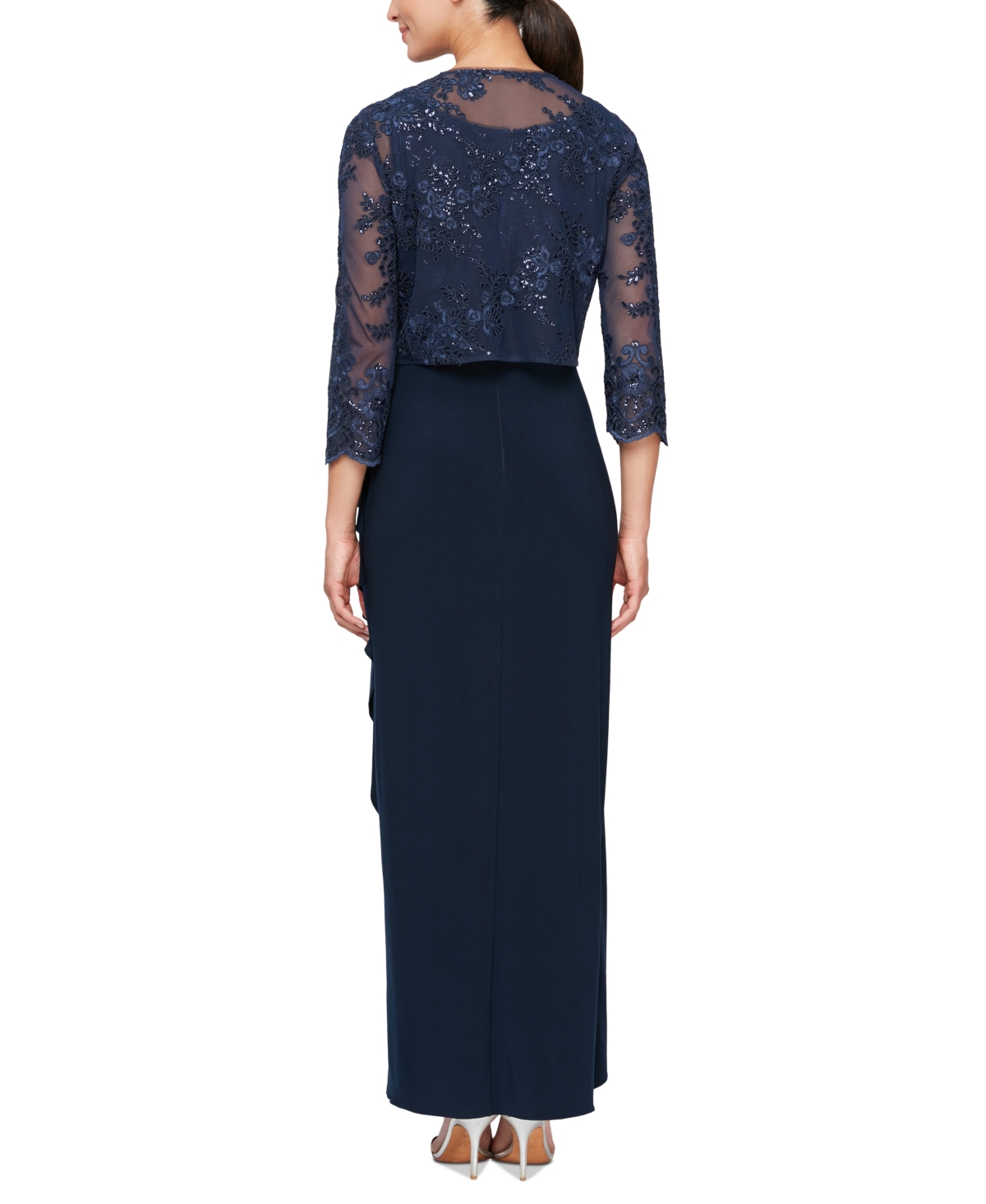 Alex Evenings Women's Embroidered Waterfall-Ruffle Dress & Jacket