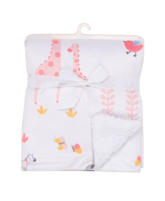 Jazzy Jungle White Fleece Safari Animals Soft Baby Blanket