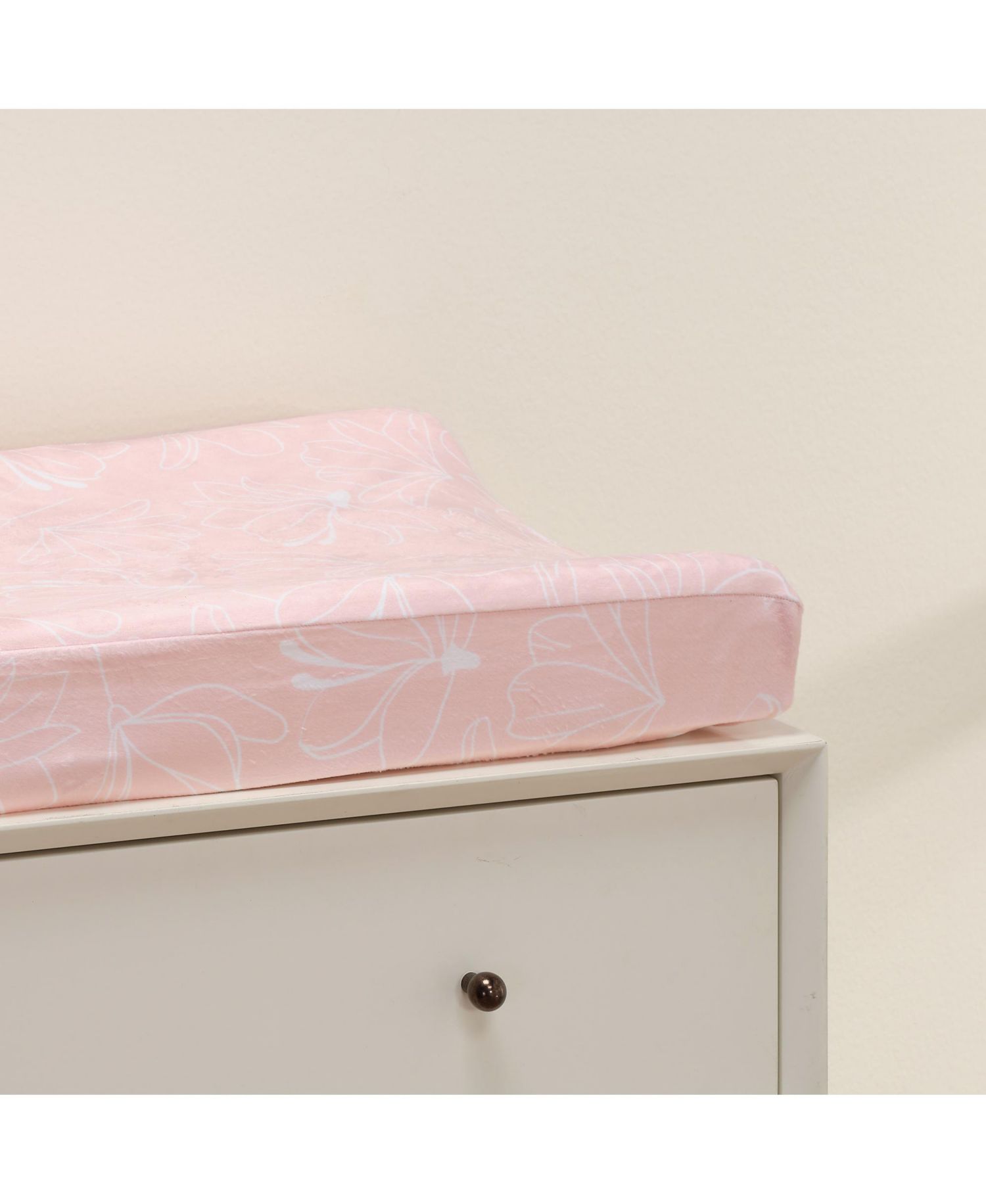 Lambs and Ivy Petals Soft Pink/White Floral Outline Baby Changing Pad Cover