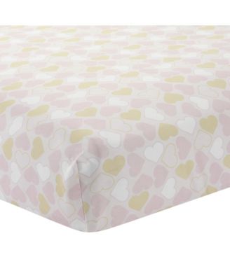 Baby Love Metallic Gold/Pink/White Hearts, Stripes and Chevrons 4-Piece Nursery Crib Bedding Set
