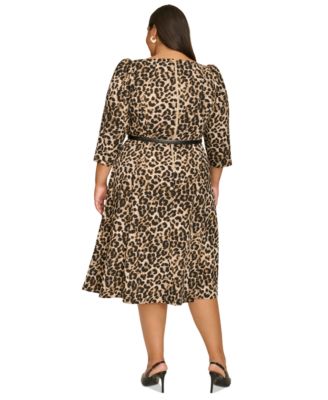 Calvin Klein Plus Size Animal-Print Belted Midi Dress