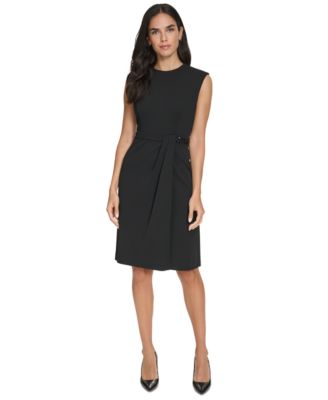 Calvin Klein Petite Chain Trim Side Pleated Dress Macy s