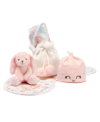 5 Piece Pink/White Bunny Infant/Newborn Baby Gift Set w/ Swaddle