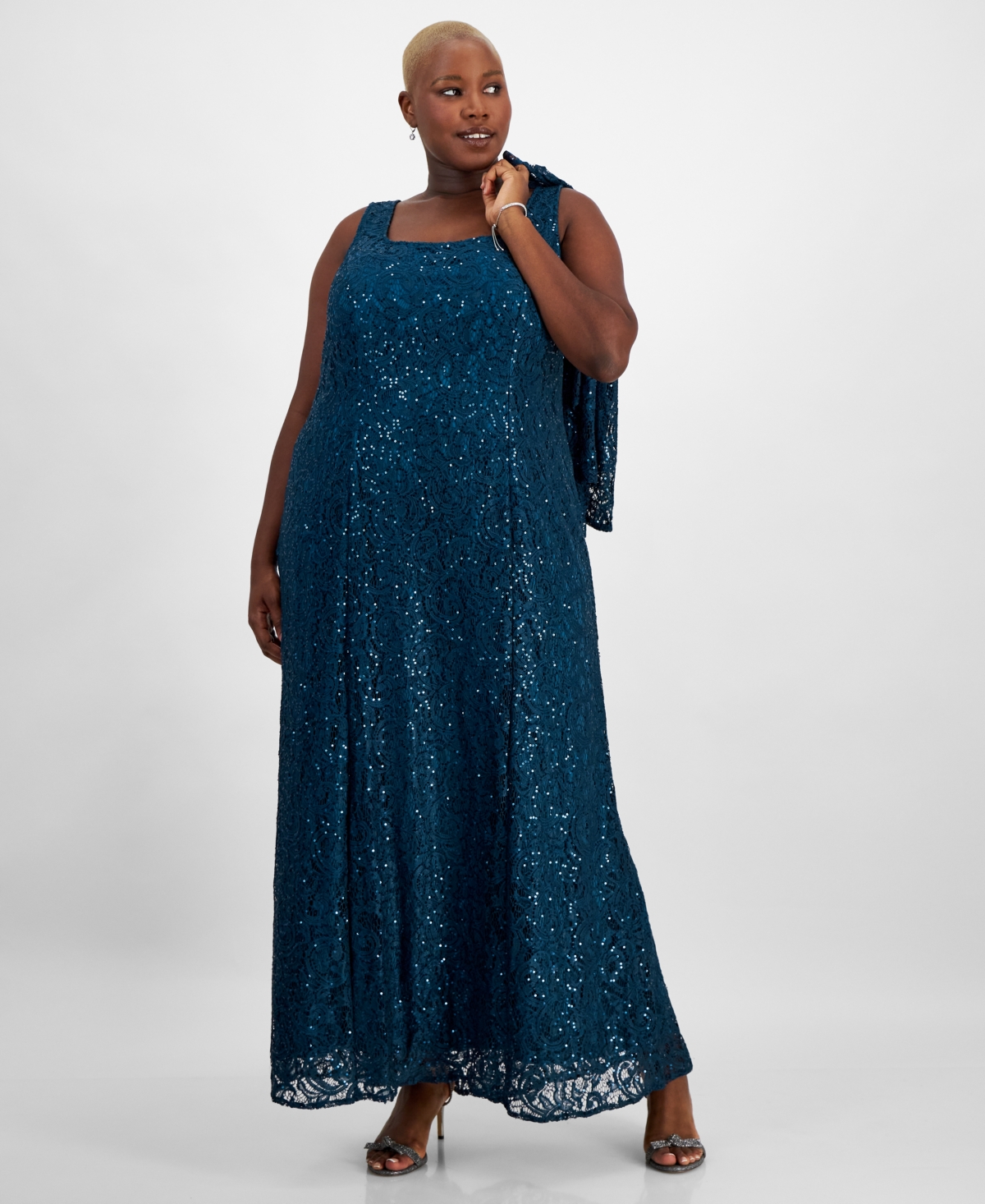 Alex Evenings Plus Size Sequinned Lace Dress & Jacket