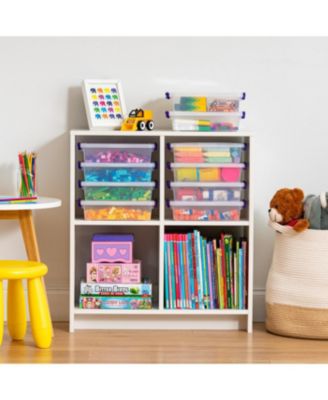 USA 10 Pack 2.7 Qt. Storage Bin with Secure Buckle-up Lid, Stackable, for Stationeries, Crafts, Toys, and Small Parts, Organization Solutions for Office, Kids Room, and Classroom, Clear/Violet