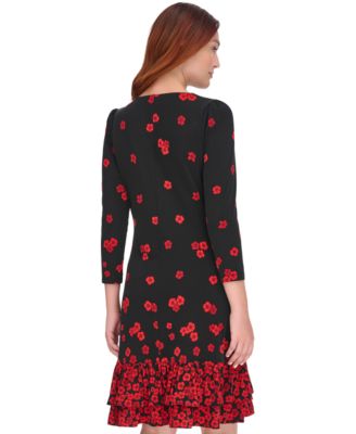 Women's 3/4-Sleeve Flounce-Hem Dress  