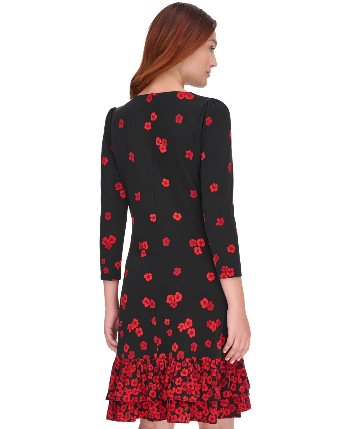 Tommy Hilfiger Women's 3/4-Sleeve Flounce-Hem Dress -Scarlet