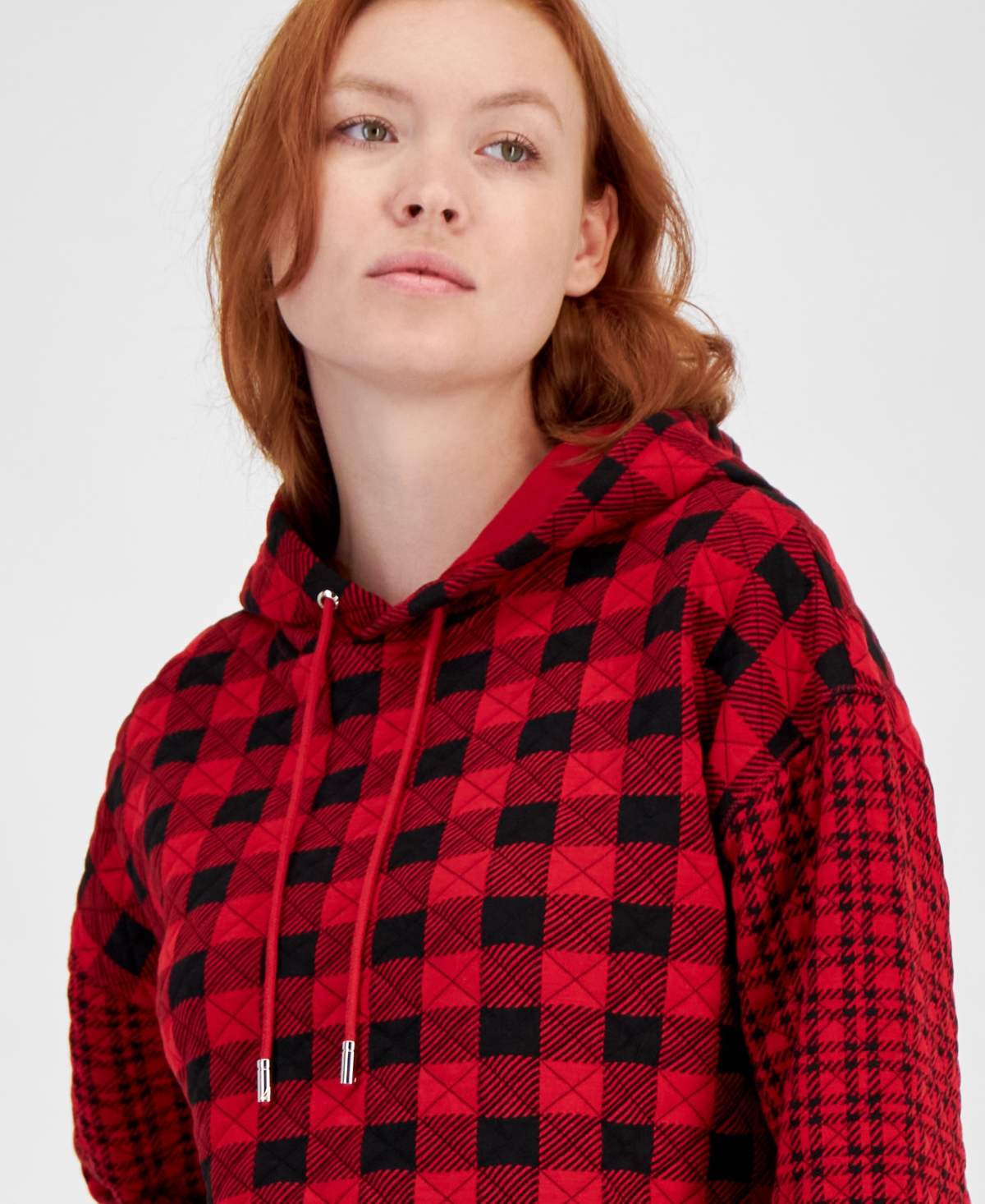 Nautica Jeans Women's Lake Check Quilted Hoodie -Haute Red