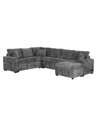112" Sectional Pull-out Sofa with Storage Ottoman