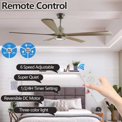 Modern Wood Ceiling Fan with Light and Remote (60")