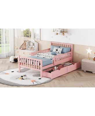 Streamdale Twin Wood Platform Bed with Guardrails and Storage