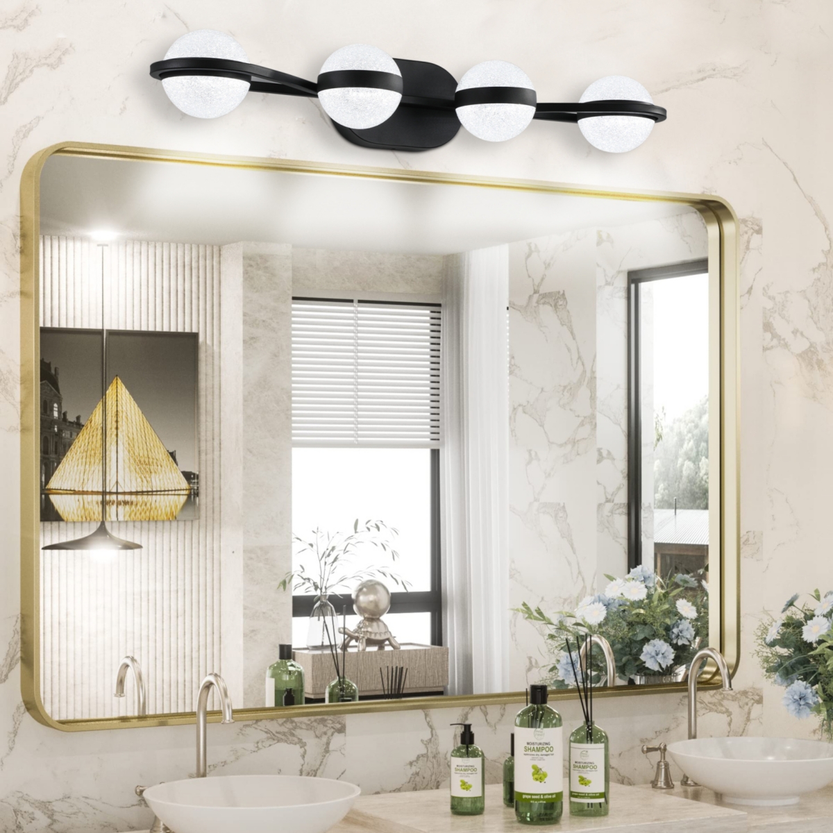 Minimalist Led Vanity Light with Frosted Glass Shades in Black