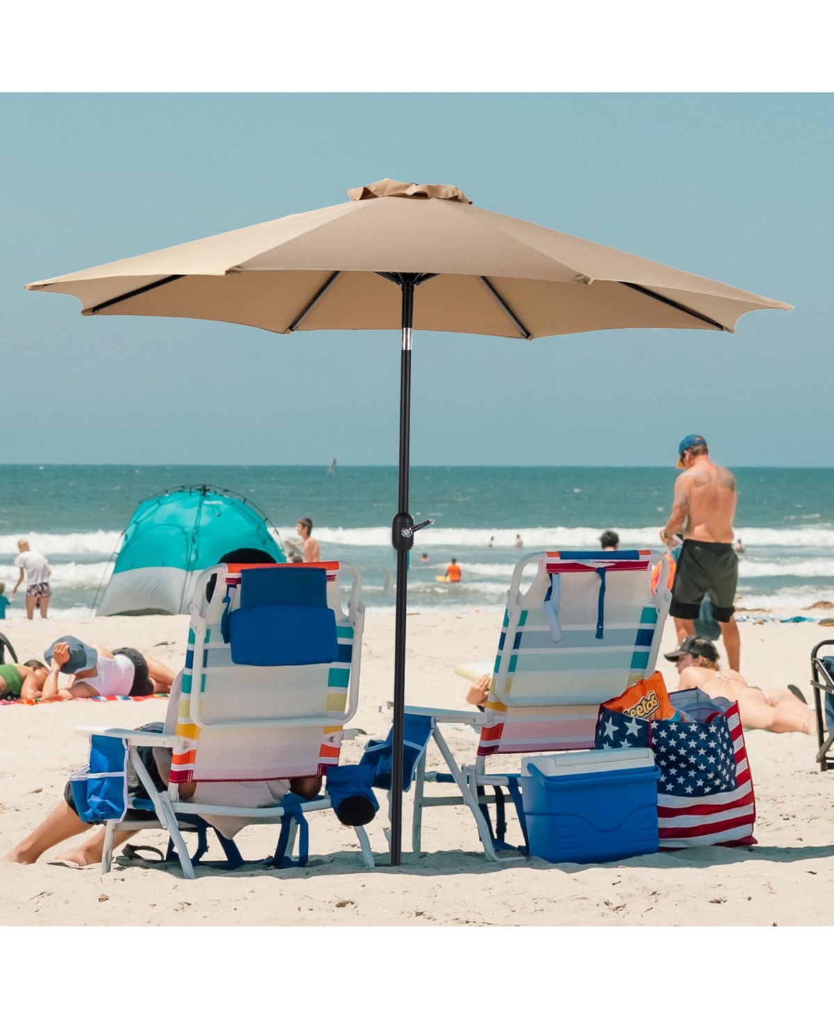 Streamdale Furniture 9ft Outdoor Patio Umbrella with Tilt and Crank, Uv and Waterproof - Khaki