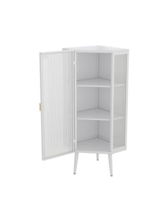 Floor Corner Cabinet with Tempered Glass Doors