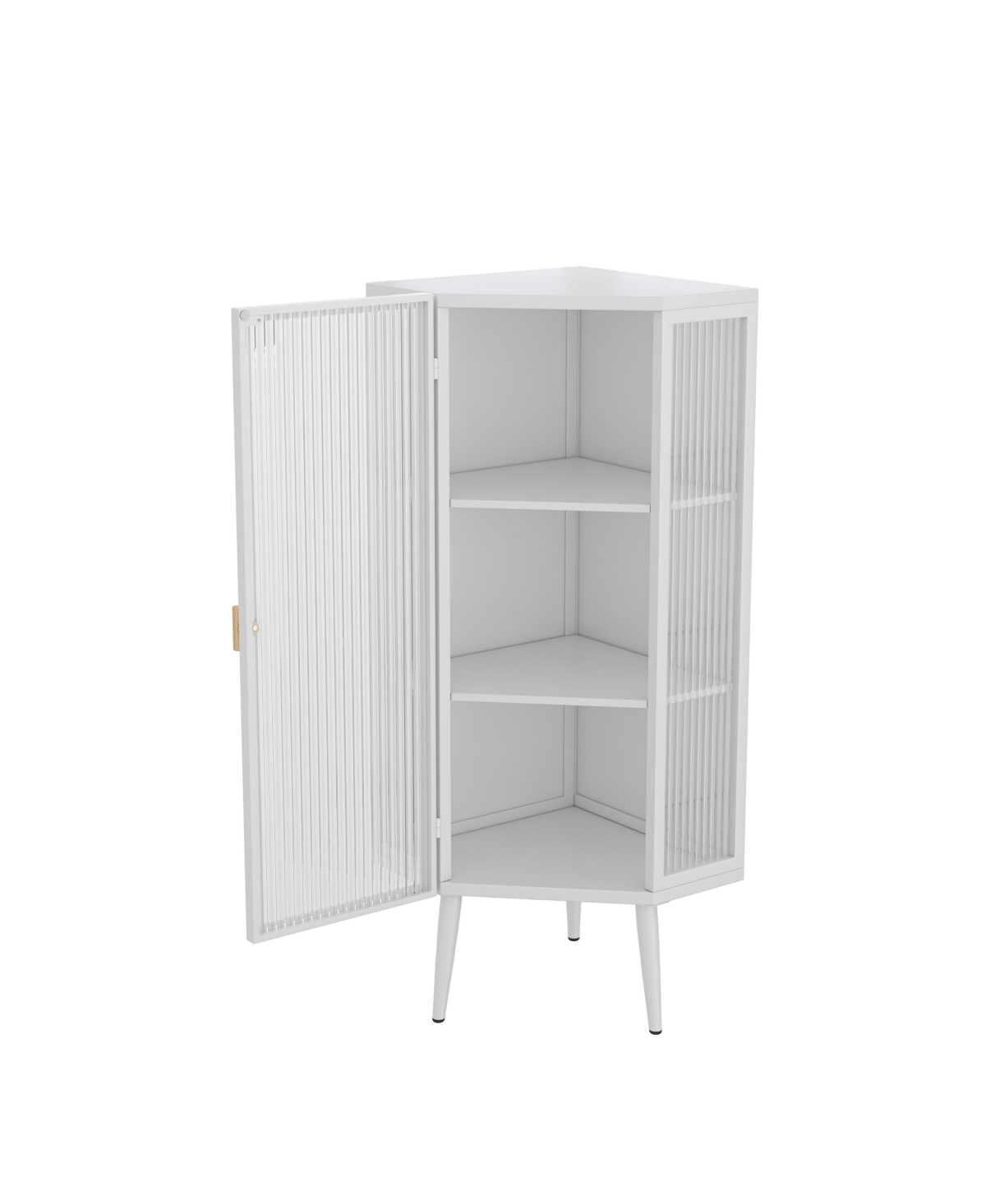 Streamdale Furniture White Floor Corner Cabinet with Tempered Glass Doors (22.25")