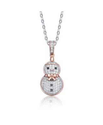 GiGiGirl Sterling Silver Black & White Cubic Zirconia Snowman Pendant Necklace - Rose