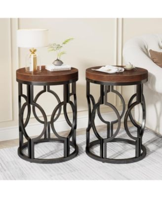 2-Piece Metal Hollow Frame Industrial Round End Table – Nightstand Side Table