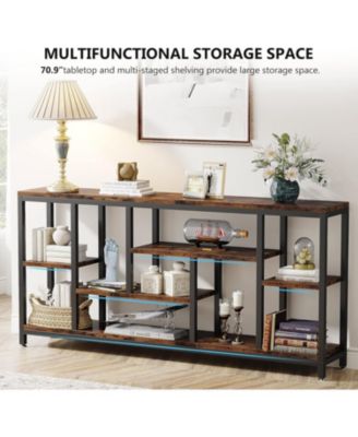 Wood 70.9-Inch Console Table with Storage Shelves and 3-Tier Frame