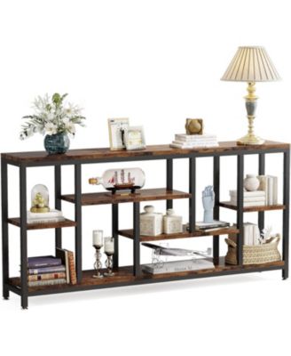 Wood 70.9-Inch Console Table with Storage Shelves and 3-Tier Frame