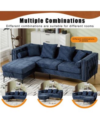 Chenille L-Sectional Sofa with Storage Ottoman