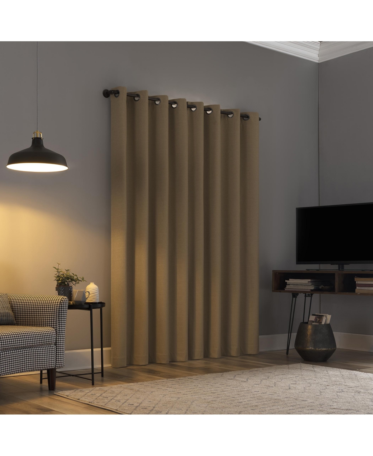 Cayden Grid Texture Draft Shield Fleece Insulated 100% Blackout Grommet Curtain Panel