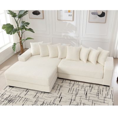 Oversized L-Shaped Modular Couch with Armrests, Throw Pillows