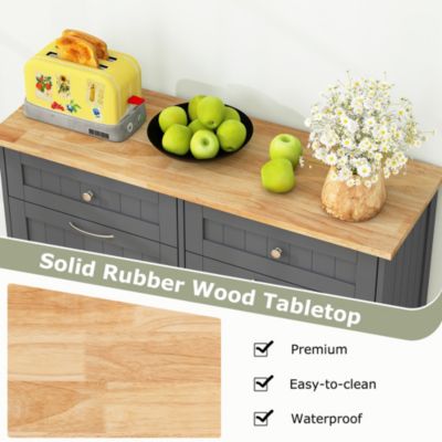 15.5 Gallon Kitchen Tilt Out Trash Cabinet Rubber Wood Tabletop 2 Drawers