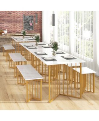 4 Piece Dining Table Set with Bench and 2 Stools-White