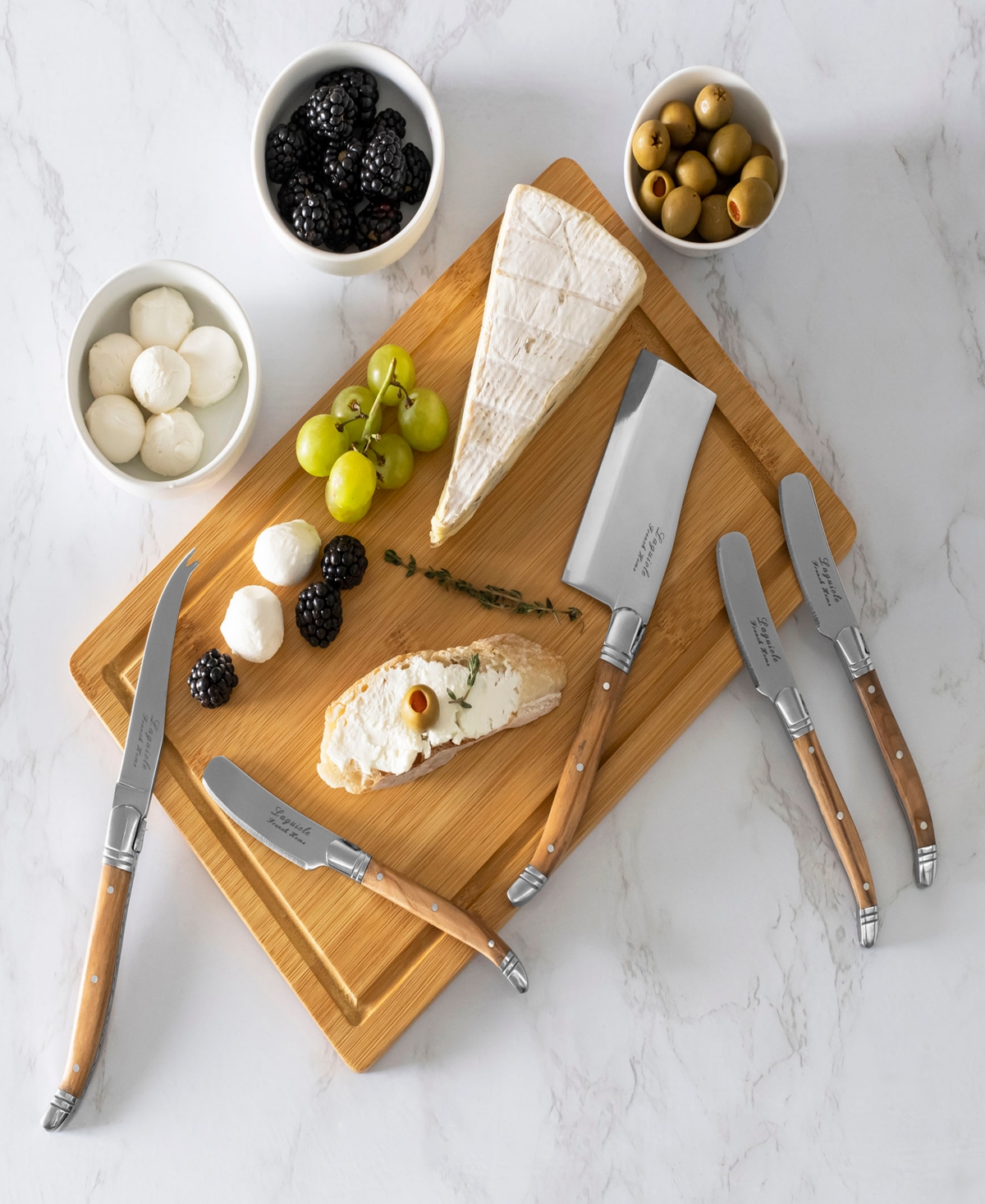 French Home Connoisseur Laguiole 8 Piece Cheese Knife Set With Spreader And Board In Wood,brown