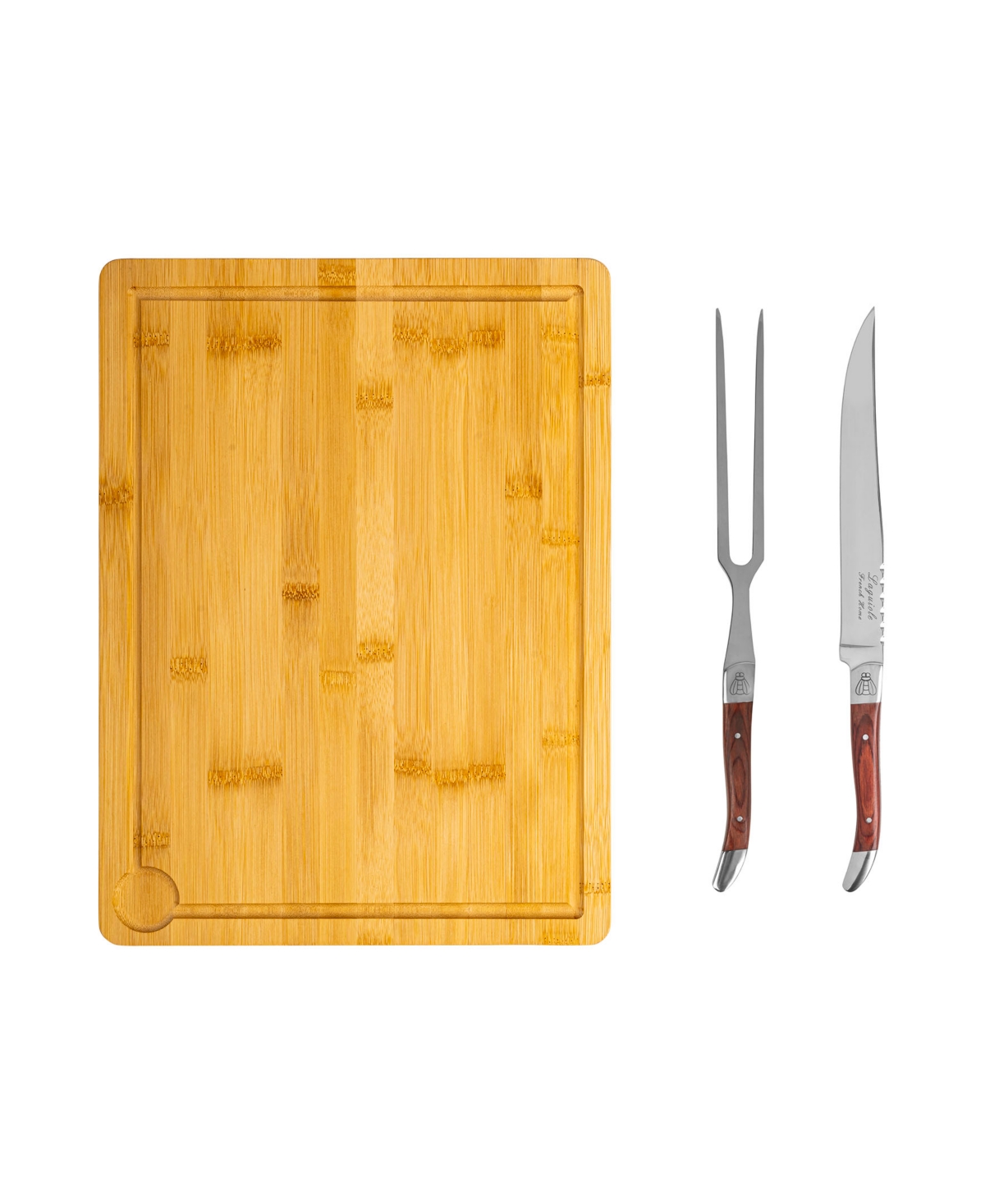 French Home Laguiole Pakkawood Carving Set With Wood Cutting Board In Brown